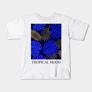 MODERN TROPICAL BLUE AND GOLD Kids T-Shirt